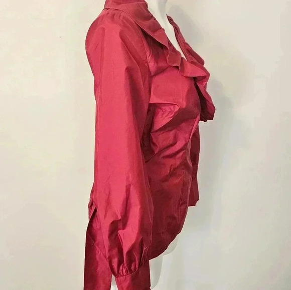J. Peterman Top Women's Size6 Red Flamenco Ruffle Self Tie Wrap Blouse Shirt - Picture 5 of 11